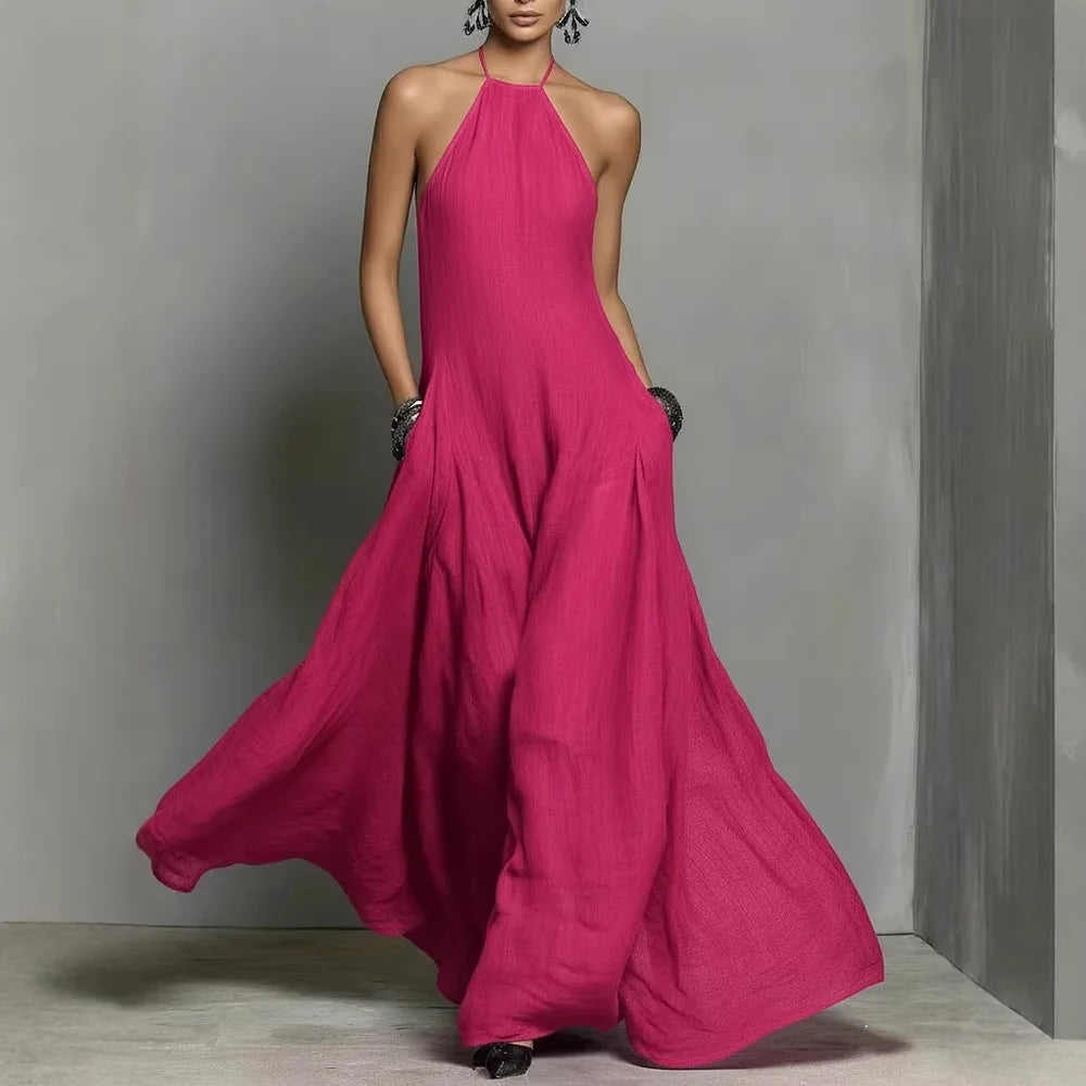 Vestido Serafine™ con Escote Halter, Espalda Descubierta y Caída Fluida.