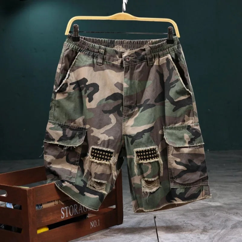 Bermudas Cael™ de Tejido Resistente con Estampado Camuflado y Detalles Desgastados