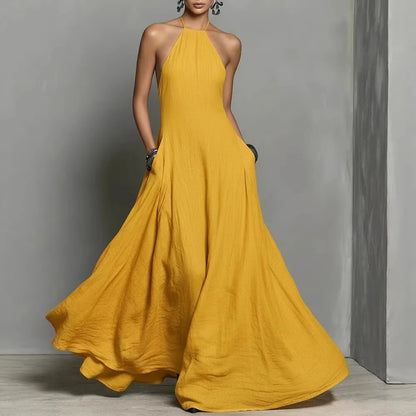 Vestido Serafine™ con Escote Halter, Espalda Descubierta y Caída Fluida.