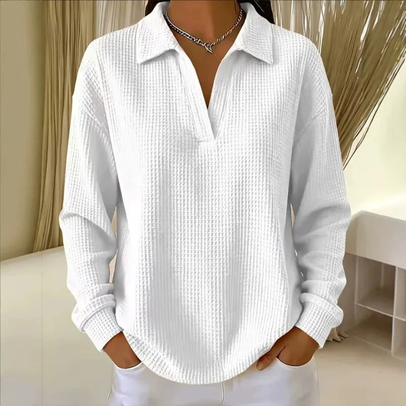 Blusa Luma™ con Tejido Texturizado, Cuello Clásico y Corte Amplio