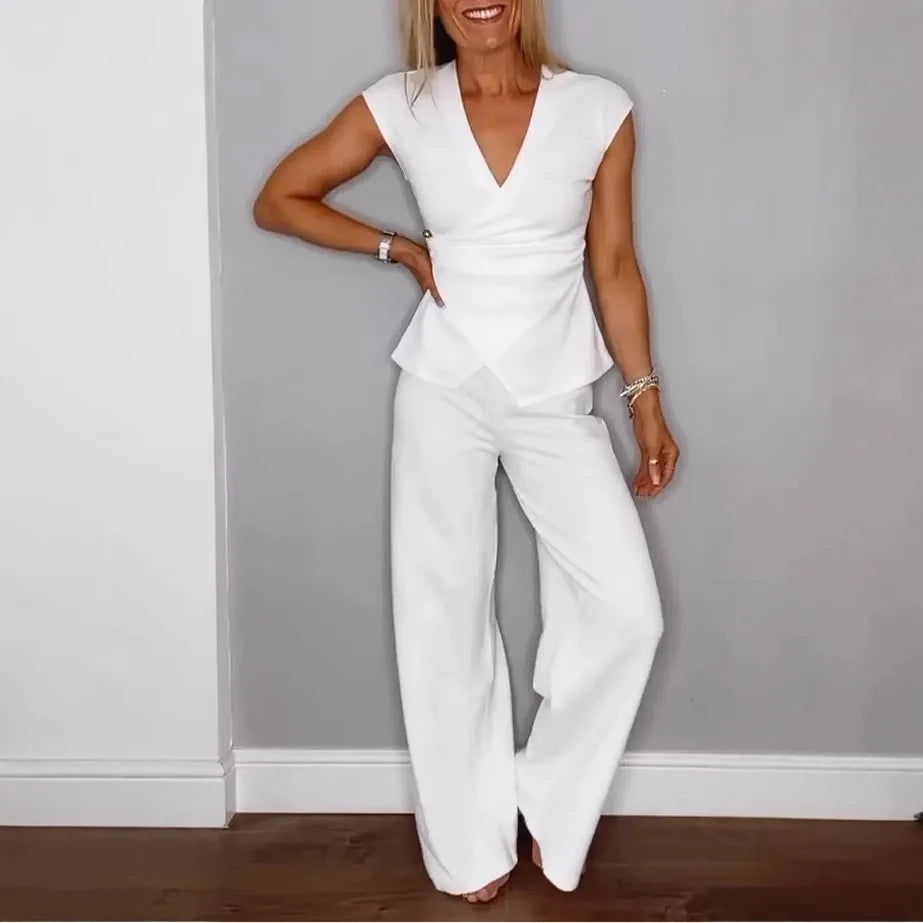 Conjunto Valerisse™ con Blusa Cruzada y Pantalón Palazzo
