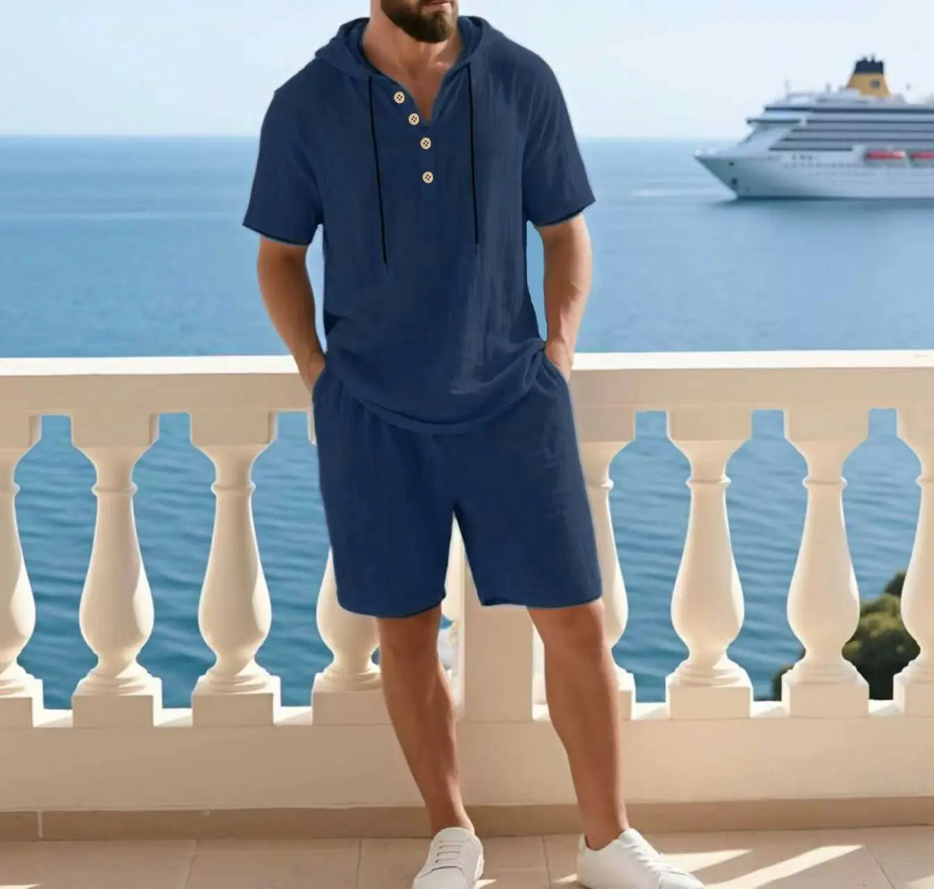 Conjunto Portofino Coast™ De Lino de Algodón Con Camisa de Capucha Moderna