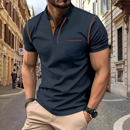Camiseta Casual Tavren™ con Cuello Mao y Acabado en Contraste
