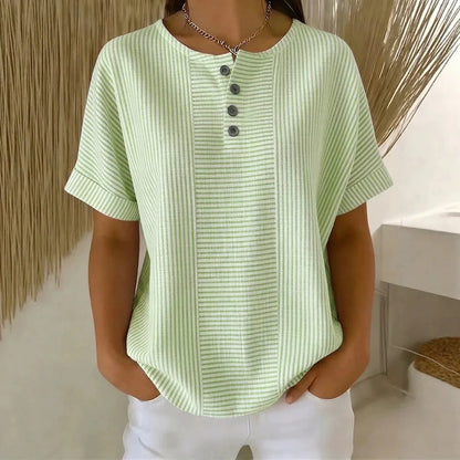 Camiseta Euddora™ Con Rayas Delicadas y Botones Frontales