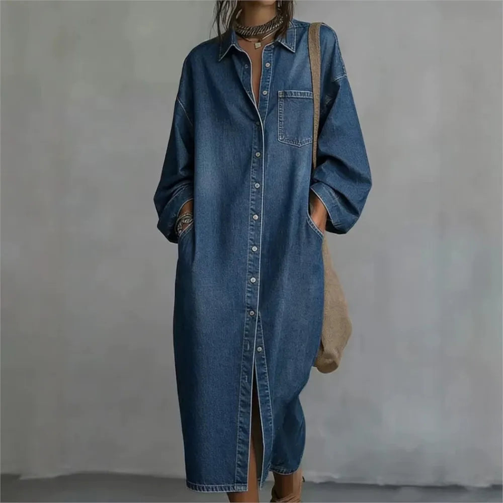 Vestido Varsovia™ de Mezclilla con Cuello Clásico y Botones Frontales