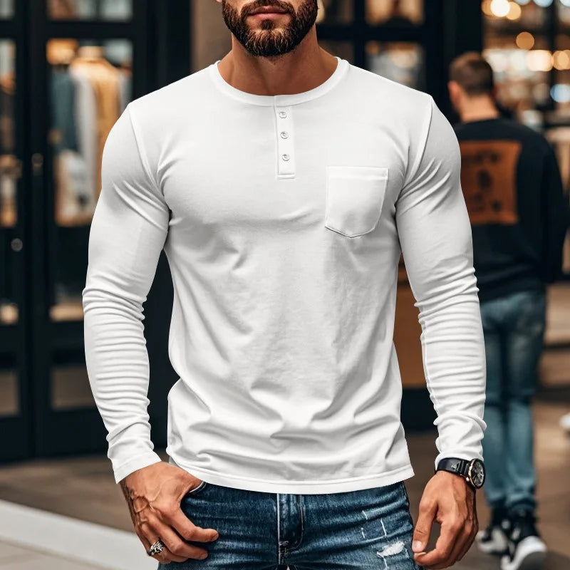 Camisa Northline™ De Manga Larga Con Cuello Henley y Corte Ajustado