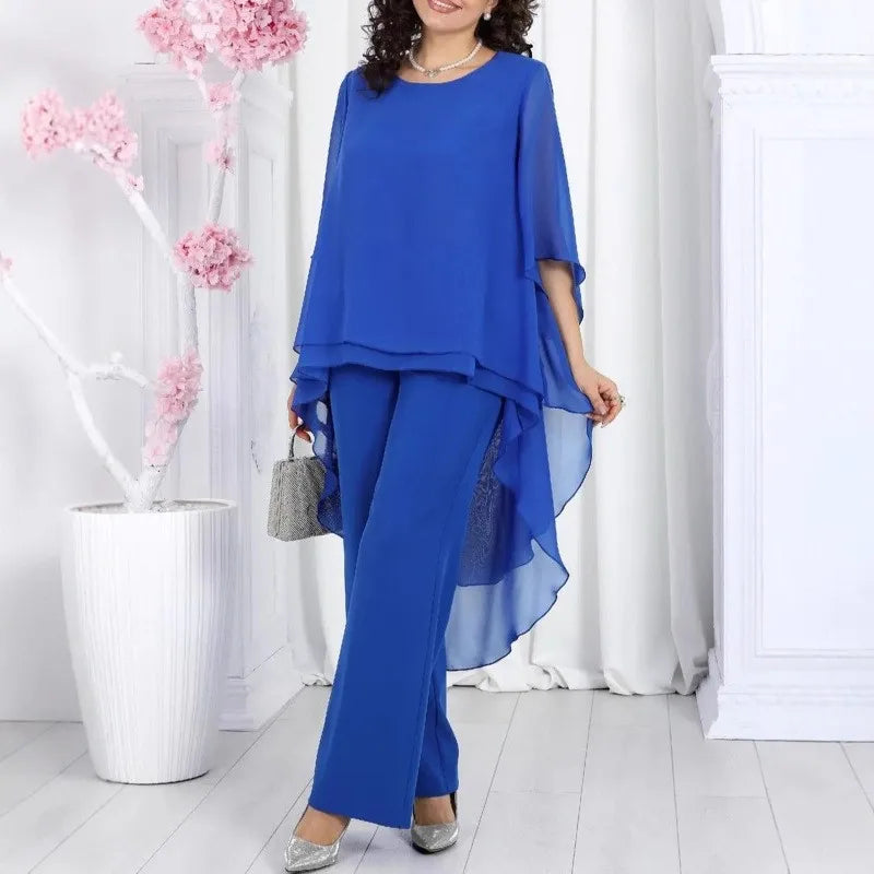 Conjunto Aurevielle™ Con Blusa de Capas Asimétricas y Pantalón Palazzo