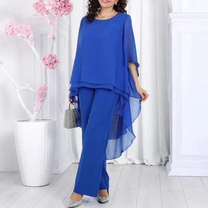 Conjunto Aurevielle™ Con Blusa de Capas Asimétricas y Pantalón Palazzo
