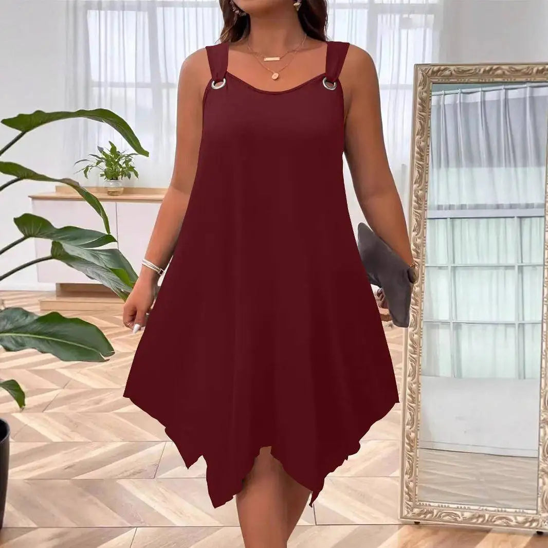 Vestido Soraya™ con Bajo Asimétrico y Tirantes con Aros Metálicos