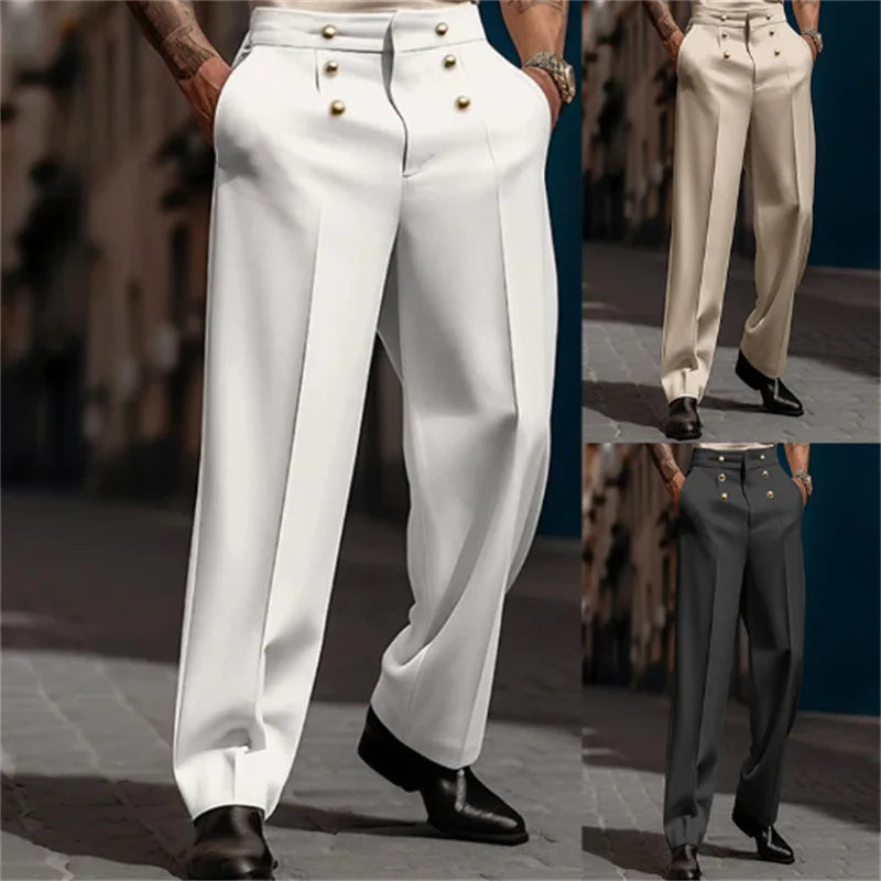 Pantalón Lorenzo™ de Cintura Alta con Pliegues Frontales y Botones Metálicos