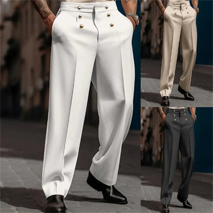 Pantalón Lorenzo™ de Cintura Alta con Pliegues Frontales y Botones Metálicos