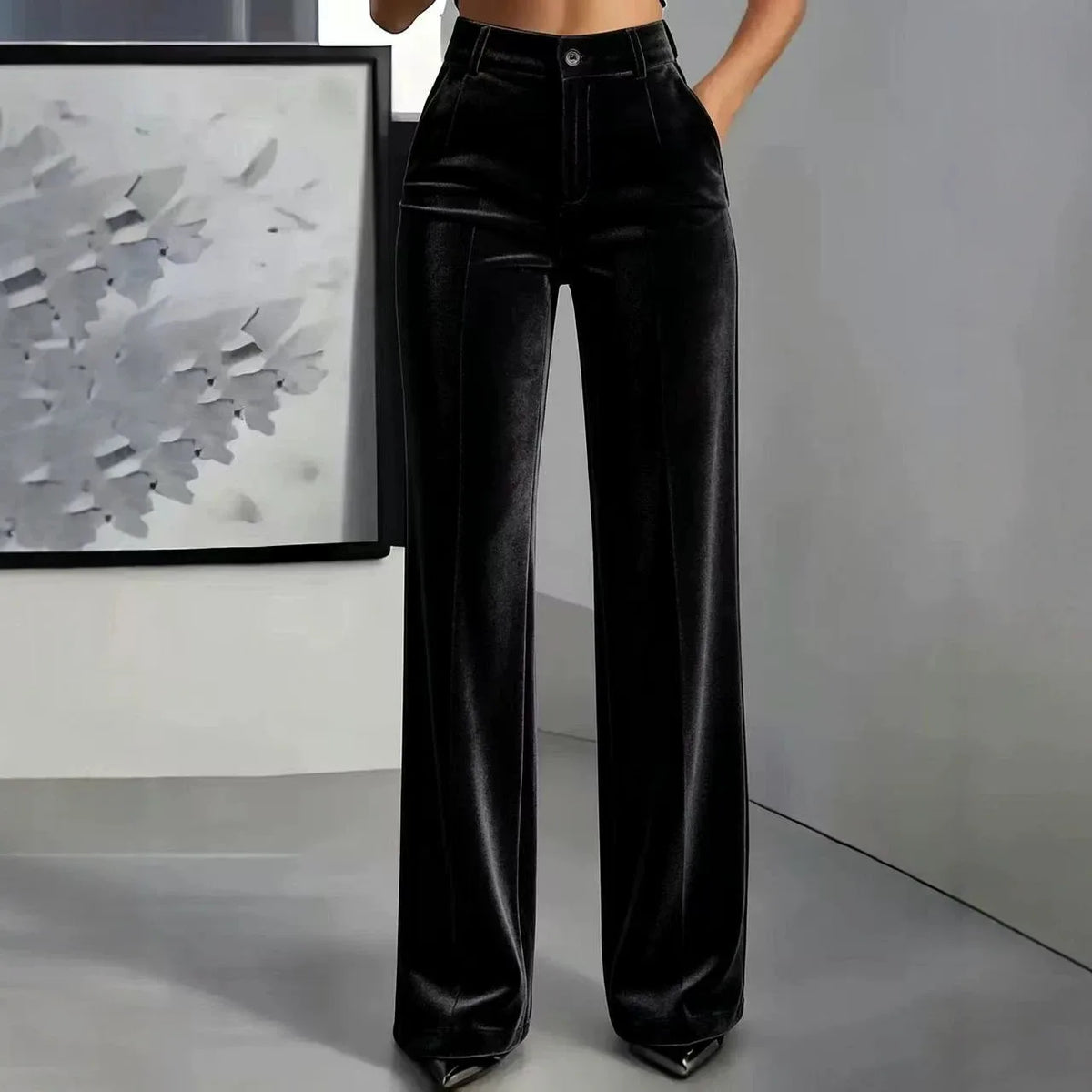 Pantalón Lucerna™ de Cintura Alta, Acabado Aterciopelado y Corte Palazzo