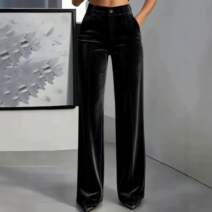 Pantalón Lucerna™ de Cintura Alta, Acabado Aterciopelado y Corte Palazzo