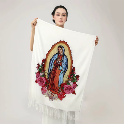 Bufanda Guadalupe™ de Cachemira con Acabado Artesanal y Flecos Delicados