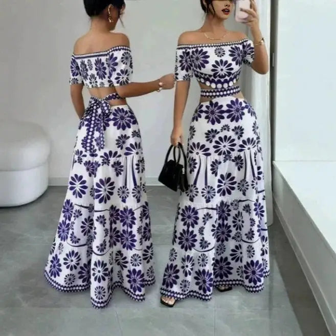 Vestido Amalina™ Con Hombros Descubiertos, Abertura En La Cintura Y Estampado Elegante