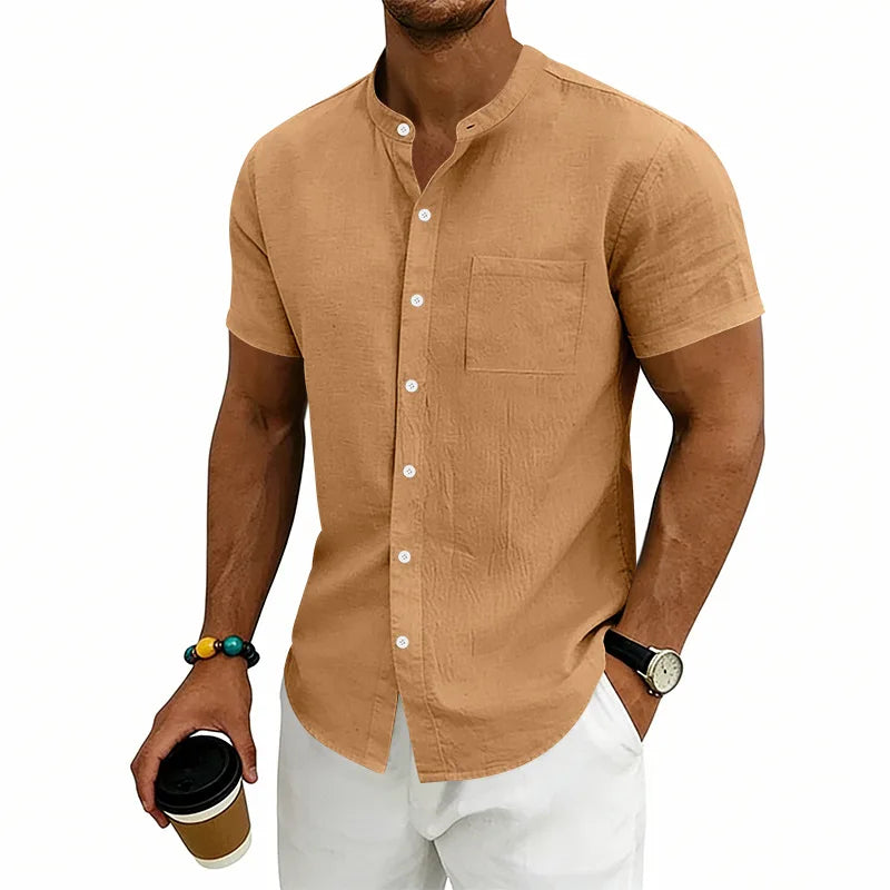 Camisa Montese™ En Lino De Algodón Con Cuello Mao