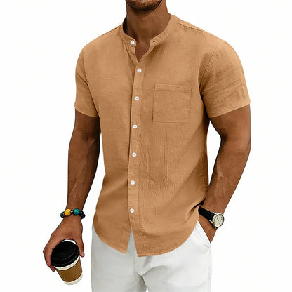 Camisa Montese™ En Lino De Algodón Con Cuello Mao