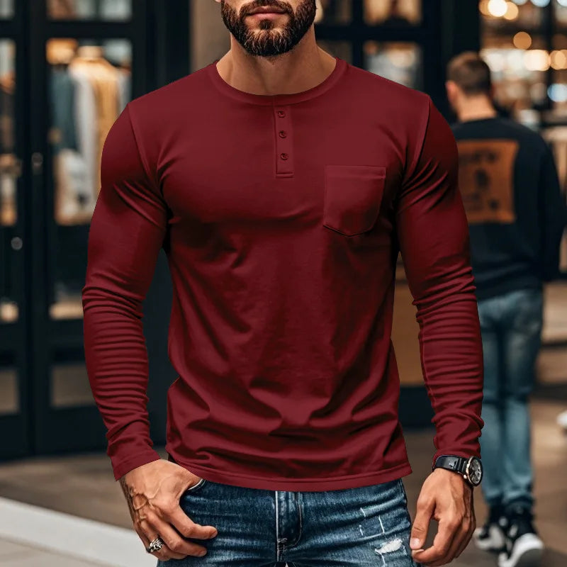 Camisa Northline™ De Manga Larga Con Cuello Henley y Corte Ajustado