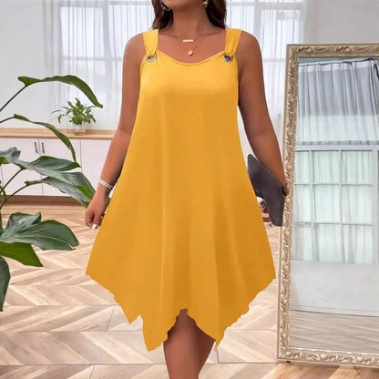 Vestido Soraya™ con Bajo Asimétrico y Tirantes con Aros Metálicos