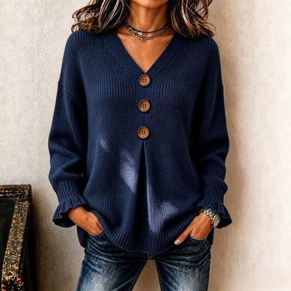 Blusa Ines™ Botones Frontales, Escote V y Puños Acanalados