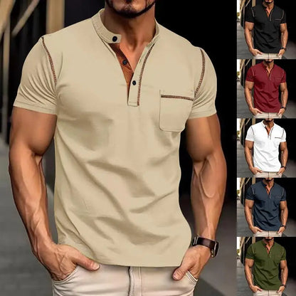 Camiseta Casual Tavren™ con Cuello Mao y Acabado en Contraste