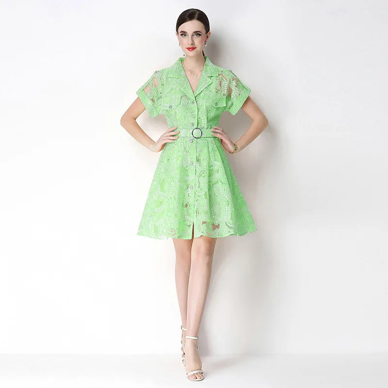 Vestido Celestine™ En Encaje Delicado Con Cinturón Integrado