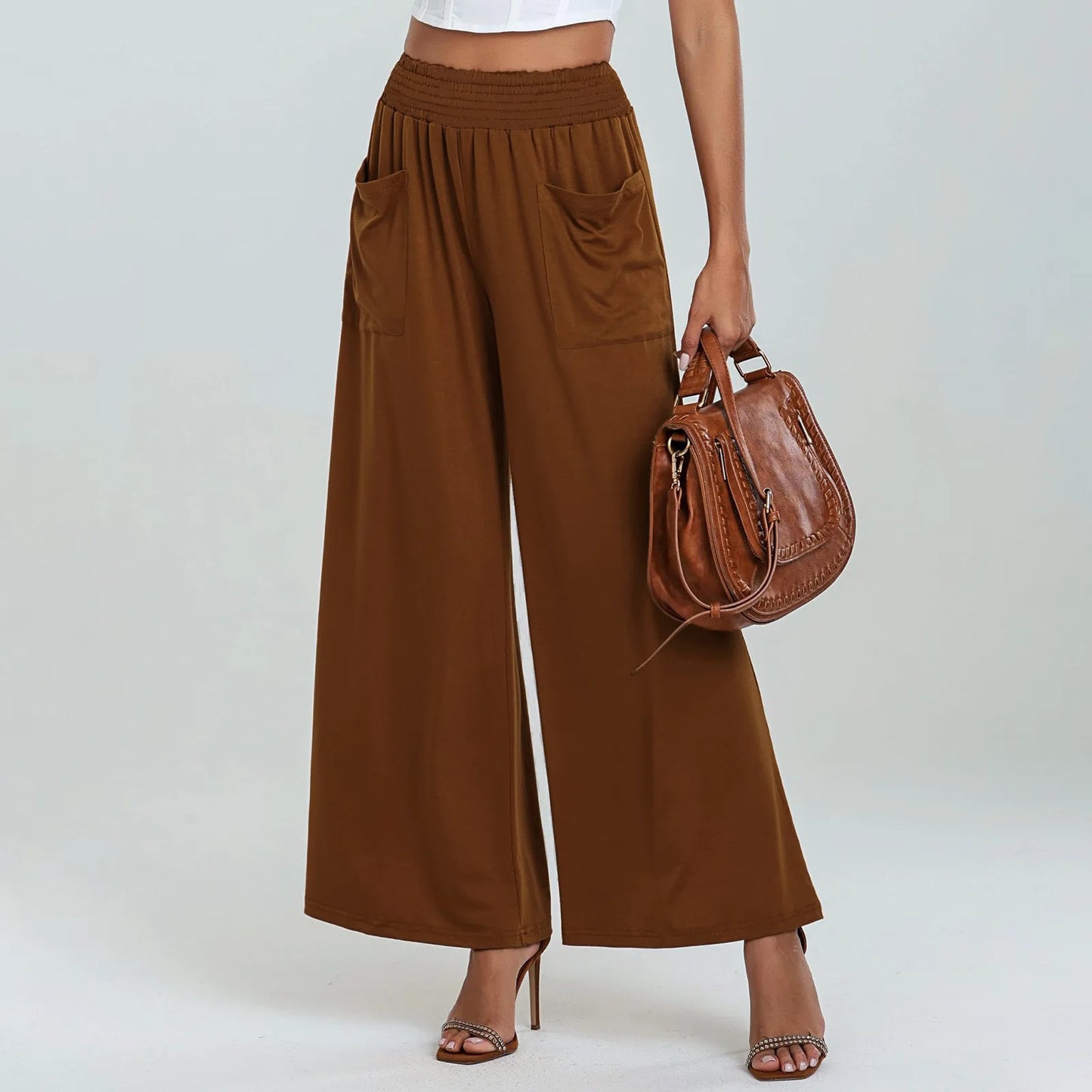 Pantalón Lissara™ De Cintura Alta Con Bolsillos Drapeados Y Corte Palazzo