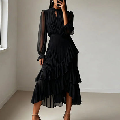 Vestido Lioren™ con Plisado Sofisticado y Volantes Asimétricos
