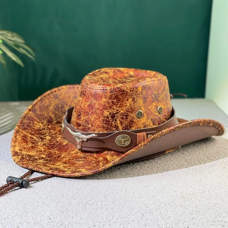 COMPRA 1 Y LLÉVATE 2 GRATIS - Sombrero Vaquero Monterrey™ de Cuero Premium con Acabado Rústico y Detalles Metálicos