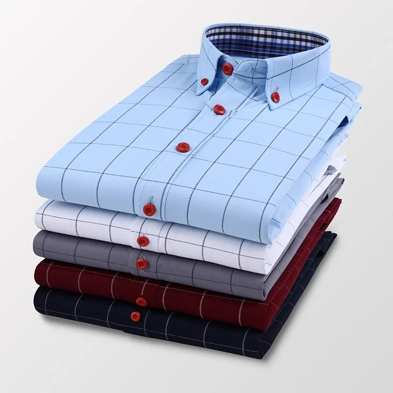 Camisa Alaric™ con Estampado de Cuadros, Cuello Abotonado y Botones Contrastantes