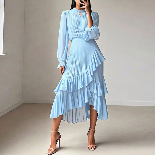 Vestido Lioren™ con Plisado Sofisticado y Volantes Asimétricos