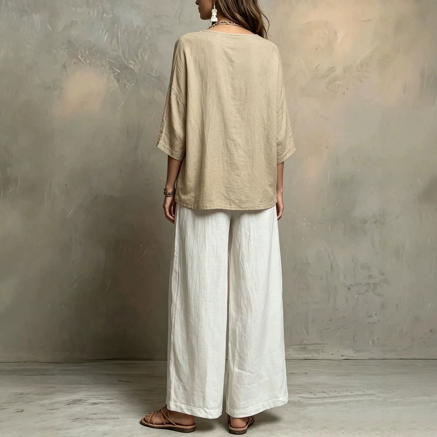 Conjunto Lurea™ con Blusa de Corte Amplio, Pantalón de Pierna Ancha y Caída Fluida