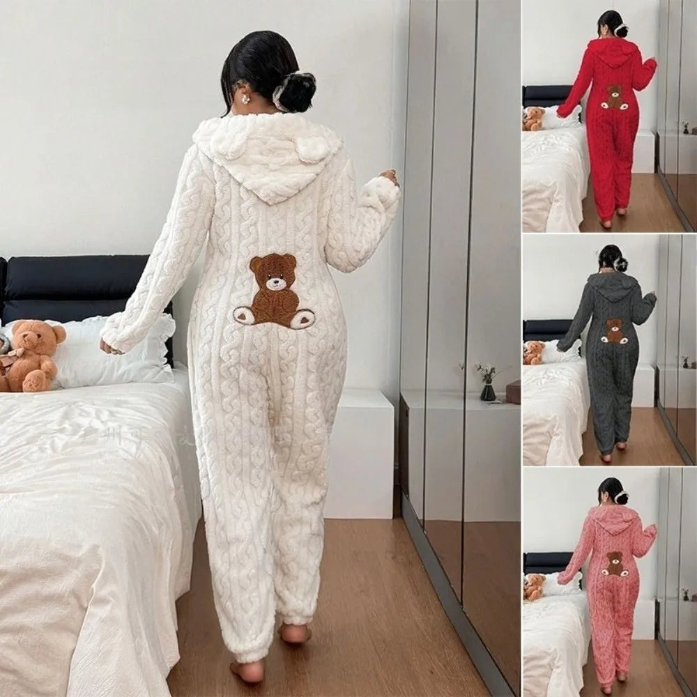 Mono Ursina™ con Capucha de Orejitas, Textura Afelpada y Osito Aplicado en la Espalda