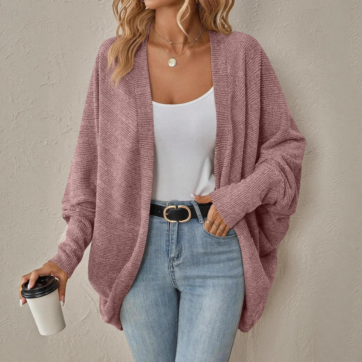 Cárdigan Maite™ con Cuello Chal, Punto Texturizado y Corte Alargado