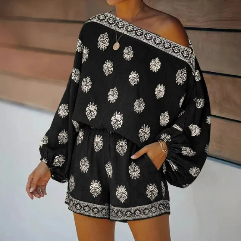 Mono Maravie™ Con Escote Bardot Y Estampado Boho Chic