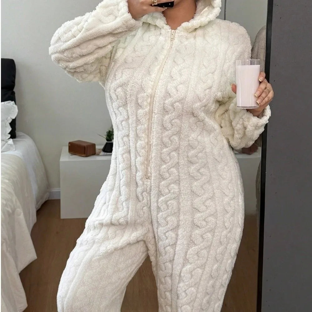 Mono Ursina™ con Capucha de Orejitas, Textura Afelpada y Osito Aplicado en la Espalda
