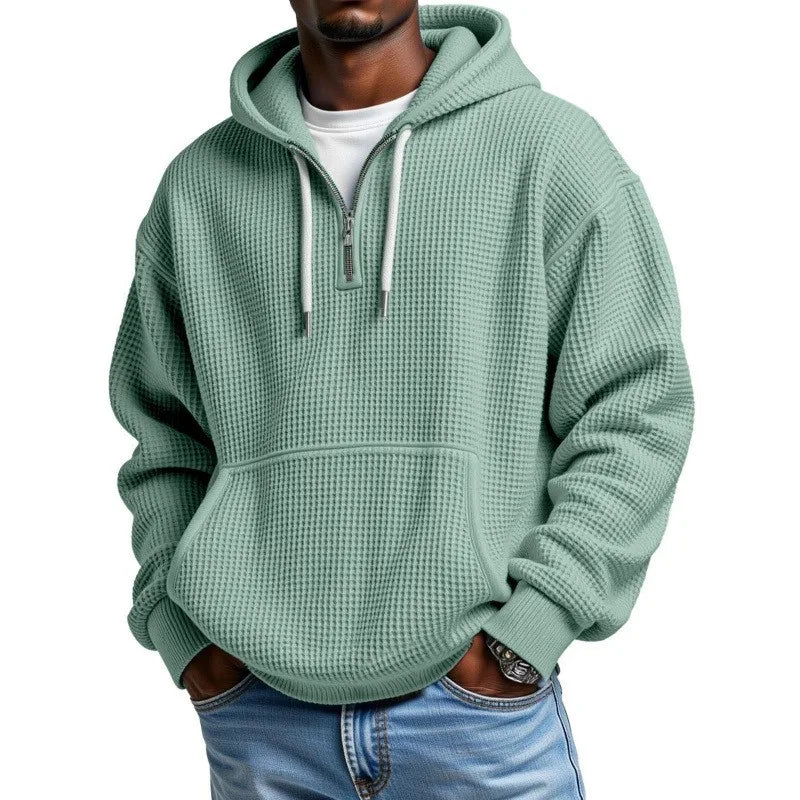 Sudadera Leon™ con Textura Waffle Sutil, Capucha y Medio Cierre