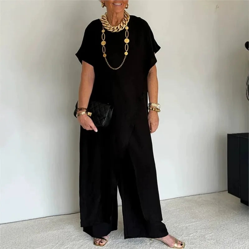 Conjunto Aurenya™ Con Túnica Asimétrica y Pantalón Palazzo Fluido