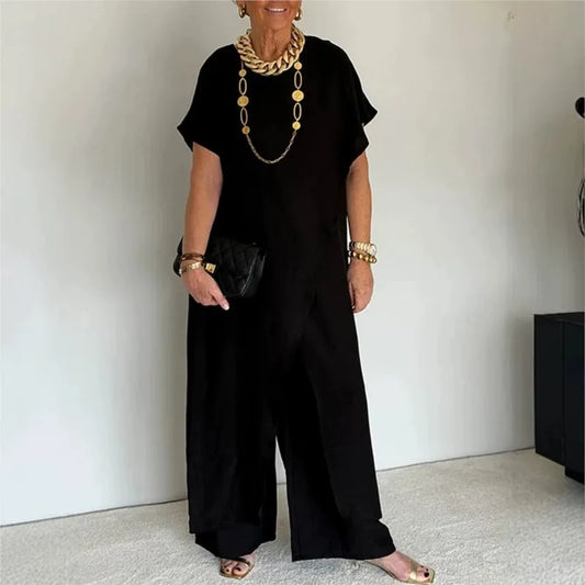 Conjunto Aurenya™ Con Túnica Asimétrica y Pantalón Palazzo Fluido