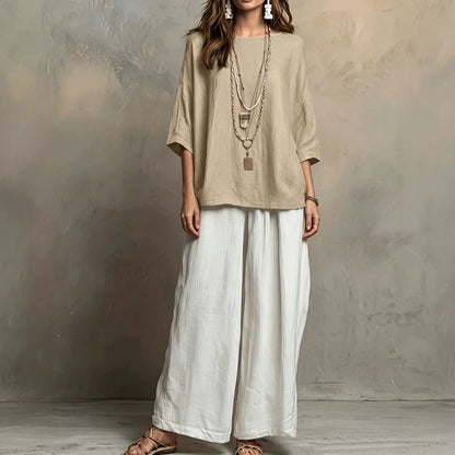 Conjunto Lurea™ con Blusa de Corte Amplio, Pantalón de Pierna Ancha y Caída Fluida