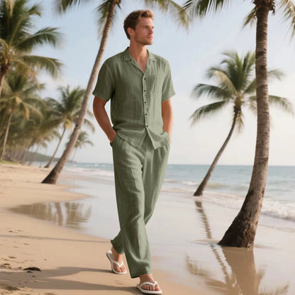 Conjunto Leandro™ con Look Sofisticado, Camisa de Manga Corta y Pantalón Recto