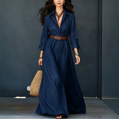 Vestido Delfina™ con Cuello Elegante, Botones Minimalistas y Cinturón de Regalo