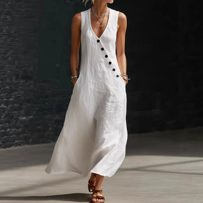 Vestido Midi Antonella™ con Botones Elegantes y Escote en V