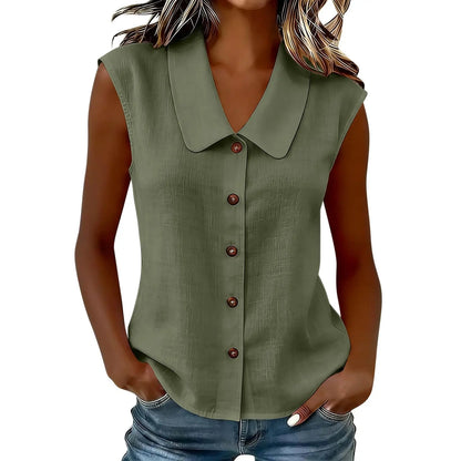 Camisa Celinea™ De Lino Y Algodón Con Cuello Elegante Y Botones Frontales