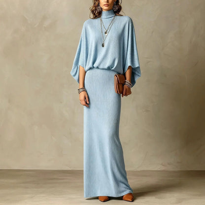 Conjunto Vicenza™ con Blusa de Cuello Alto y Falda Larga de Corte Recto