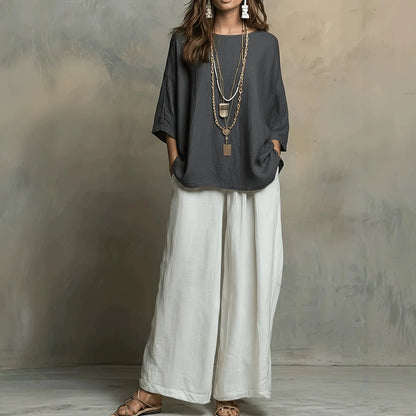 Conjunto Lurea™ con Blusa de Corte Amplio, Pantalón de Pierna Ancha y Caída Fluida