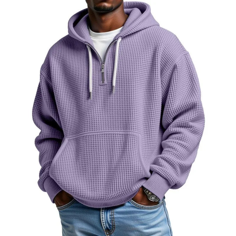 Sudadera Leon™ con Textura Waffle Sutil, Capucha y Medio Cierre