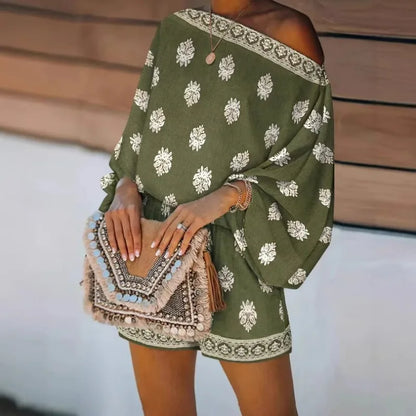 Mono Maravie™ Con Escote Bardot Y Estampado Boho Chic