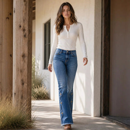 Jeans Paloma™ de Cintura Alta con Botones en el Bajo y Corte Flare