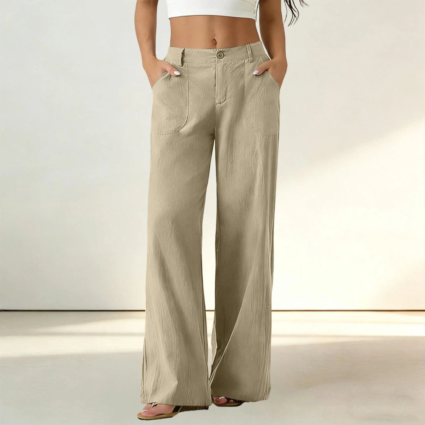 Pantalón Sorena™ de Talle Alto con Bolsillos Amplios y Corte Recto / Comodidad que mantiene un estilo impecable